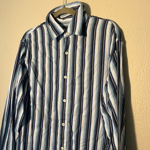 MICHAEL Michael Kors Blue White Stripe Casual Button Up Dress Shirt SZ L Cuffed - Picture 4 of 11